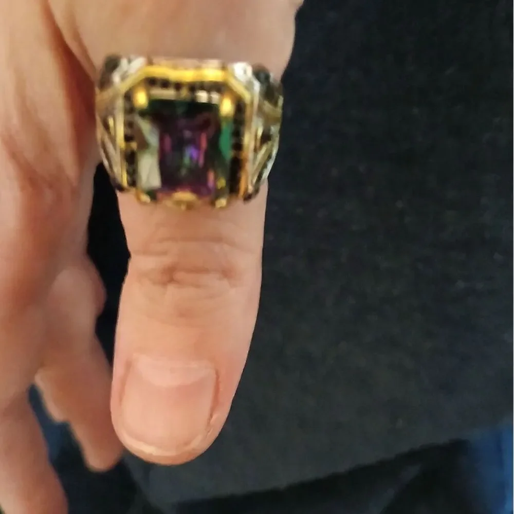 Men's Turkish Signet Ring Square Mystic Topaz Stone Size 11